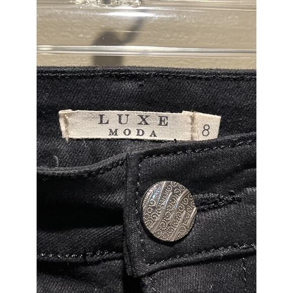 Womens Black Moda Luxe Denim Jeans Rhinestone Embellished Side Zippers 8 - Picture 7 of 11
